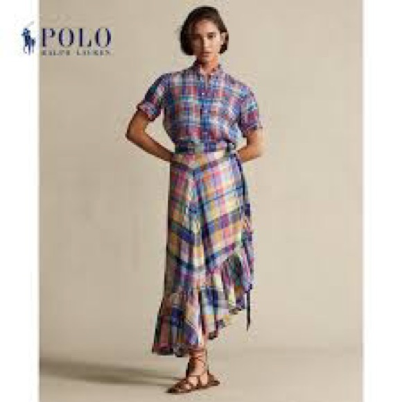 Polo by Ralph Lauren Ruffle-Trim Plaid Linen Shirt - Picture 2 of 8